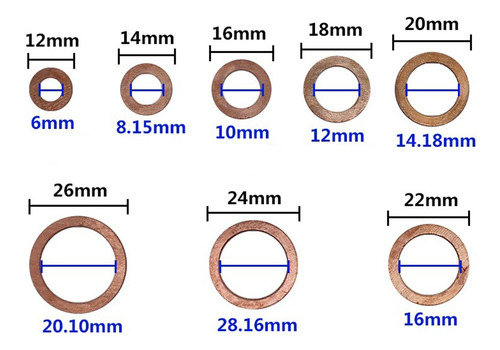 Innovo Arandelas de cobre de 7 mm de di/ámetro interior x 10 mm de di/ámetro exterior x 1 mm de grosor