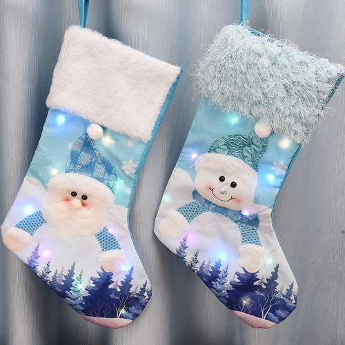 Calcetín Navideño Con Led Azul Para Papá Noel Con Pilas De 2