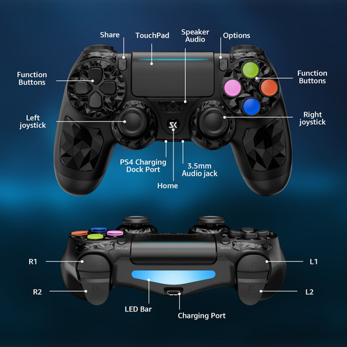 2 Pcs Control Inalámbricos Bluetooth Para Ps4 Blanco Y Negro