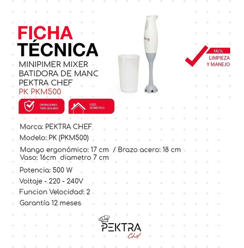Imagen 5 de 10 de Mixer Minipimer Multifuncion Batidora Mano Vaso Medidor