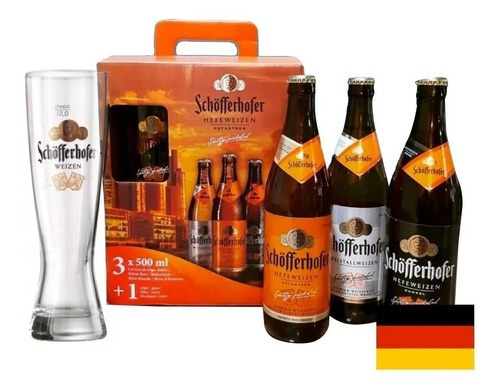 Estuche Pack Cerveza Schofferhofer 3 Botellas 500 Ml + Vaso