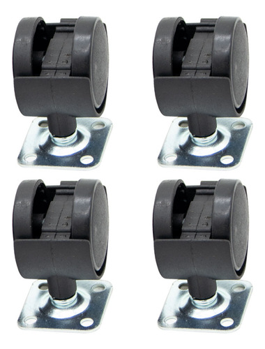 4 Ruedas Giratorias 1.5 Para Silla Con Freno Base Plana Negro