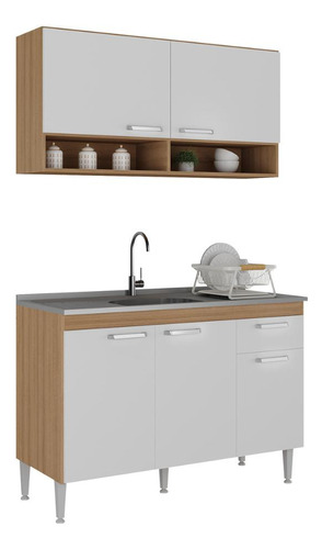 Cozinha Compacta 120cm Com Gabinete Paris Multimóveis Mp2231 Cor Rustic/branco