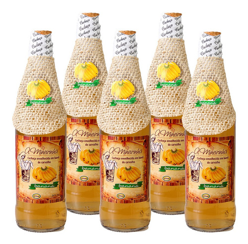 Kit 5 Cachaça Sabor Banana A Mineirinha 275ml Presente