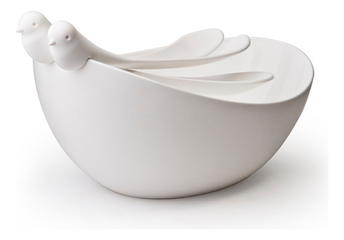 Ensaladera Bowl De Diseño Cucharas De Gorrión Qualy Negro