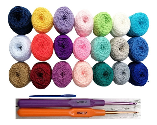 Kit De Crochet 21 Hilos Macramé Wayú, 2 Agujas, Aguja Lanera