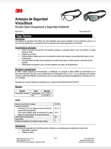 Monogafa Proteccion Lente Oscuro 3m Virtua Block