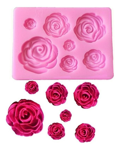 Molde Silicona Rosas X 7 Repostería Porcelana Color Rosa