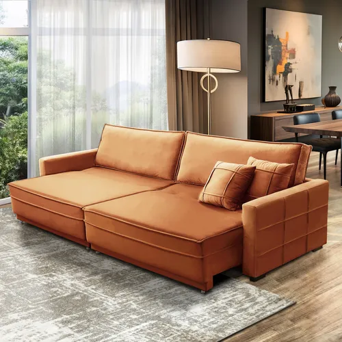 Sofá Cama Retrátil E Reclinável 2,10m Com Molas Karen Veludo Cor ...