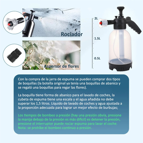 Pulverizador De Espumadora Con Bomba De Lavado Manual 2l
