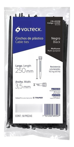 Cincho Plástico 40 Lb 25cm Negro Volteck 44325