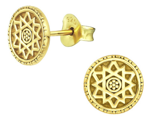 Aretes Mandala Dorados Plata 925 Chapada En Oro Aros Redondo