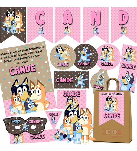 Kit Imprimible Candy Bar Bluey Rosa Nena Personalizado Pdf
