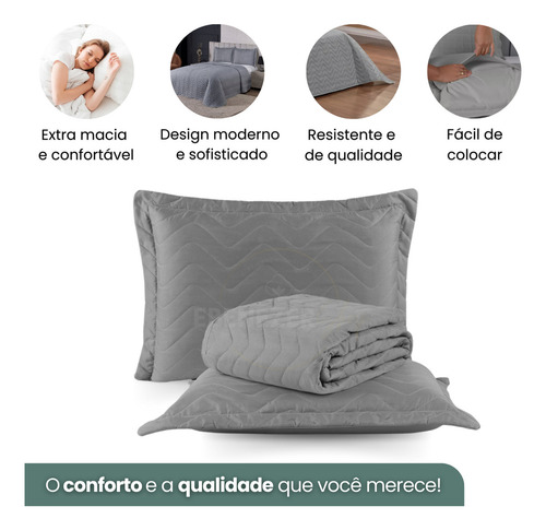 Colcha Cobre Leito Matelado 3 Peças Queen Padrão Dupla Face Cama Posta Quarto Cor Cinza