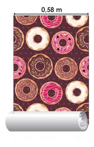 Imagem 3 de 5 de Papel De Parede Adesivo Donuts Doces N018007 0,58x3m