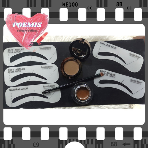 Imagen 2 de 2 de Sombra Para Cejas + Gel Waterpoof + Aplicadores + 5 Moldes