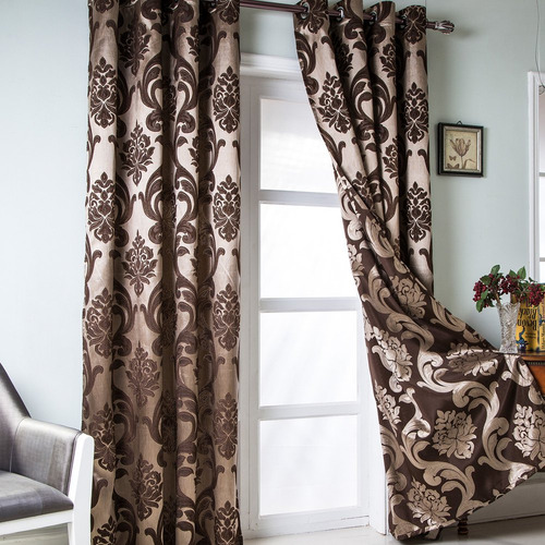 Cortinas Marrones Jacquard Para Sala De Estar, 2 Paneles