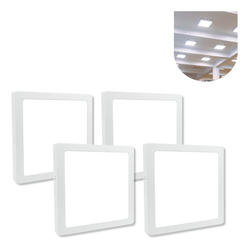 Kit 4 Plafon Sobrepor Painel Led 18w Quadrado Branco Frio