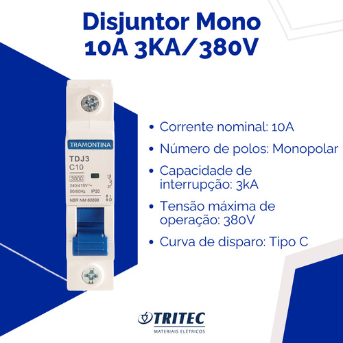 Disjuntor Monopolar Tramontina Tdj3 10a (tp C) 3ka/380v Mini