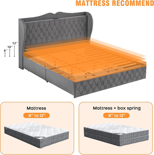Bed Frame Idealhouse King Size C/ Cabecera Alta Grey