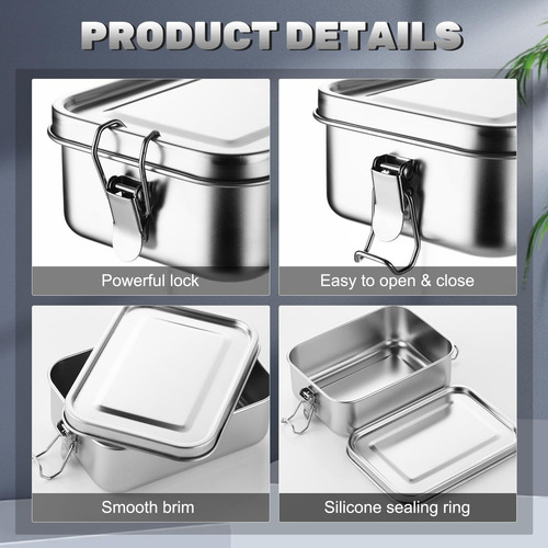 Almuerzo Metálicas Caja 2400 Ml Bento Acero Inoxidable