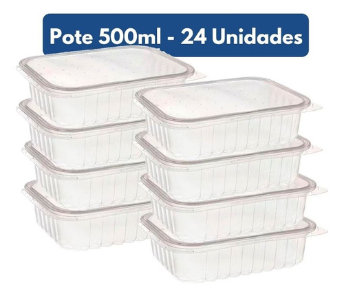 24 Potes Descartáveis 500ml Tampa Freezer Microondas Marmita