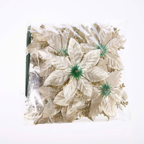 12 Unidades De Flores De Pascua Artificiales Con Purpurina N