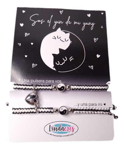 Pulseras Para Compartir Parejas Corazón Iman Con Yin Yang Negro Y Blanco 16 Cm 15 Cm