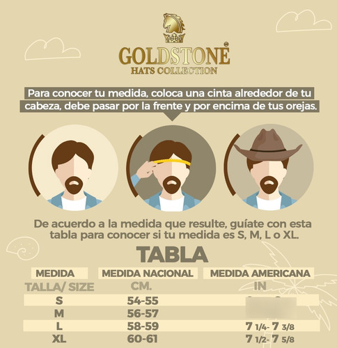 Sombrero Vaquero Goldstone Capataz 100% Shantung Fino