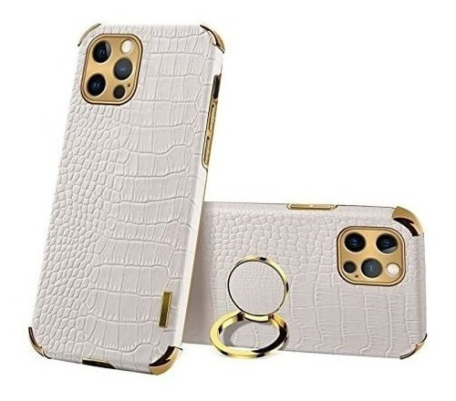 Funda Para iPhone 13 Pro Max Piel Sintetica Cocodrilo Blanco