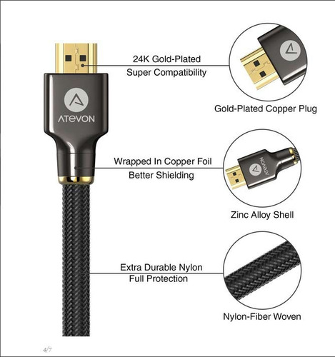 Atevon Premium Hdmi 2.0 Hdr 4k Arc 18 Gbp Cable (1.8m)