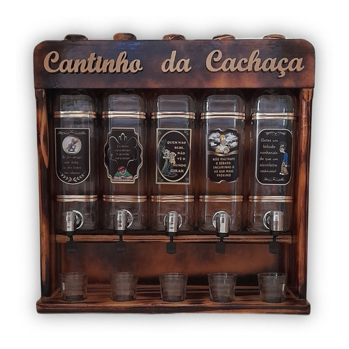 Cantinho Da Cachaça-pingometro C/ 5 Garrafas(safari)+copos