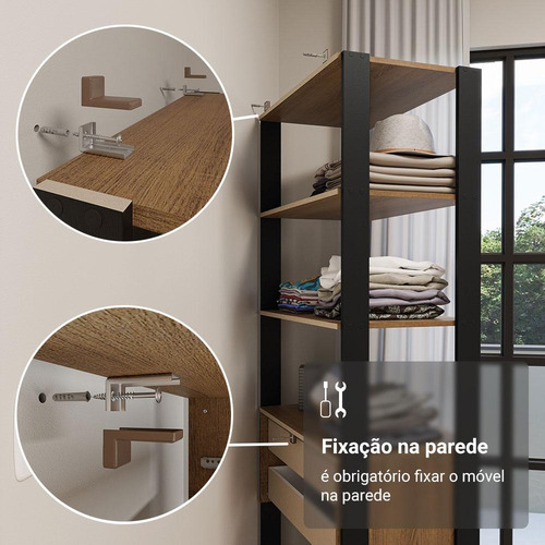 Guarda-roupa Closet Valencia 2 Gav 4 Prate 70cm Madesa Pr Cor Rustic/Preto