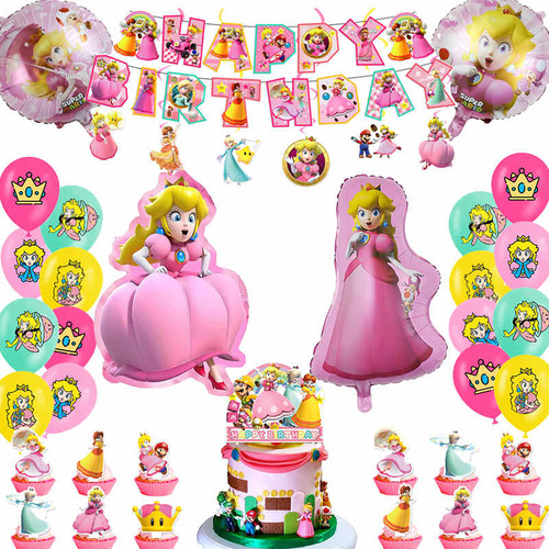 Kit Globos Metalizados Cumpleaños Peach Decoración Mario Mov