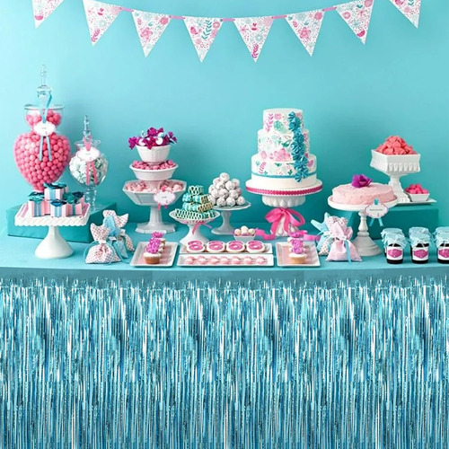 2 Paquetes De Falda De Mesa Con Flecos De Papel De Aluminio