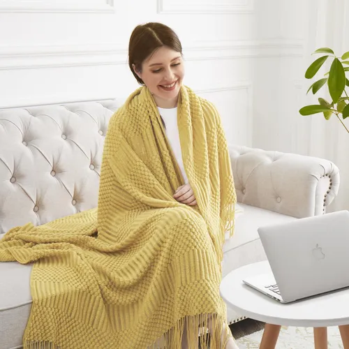 Hommxjf Manta De Punto Amarillo Mostaza Para Sofa, Dormitori
