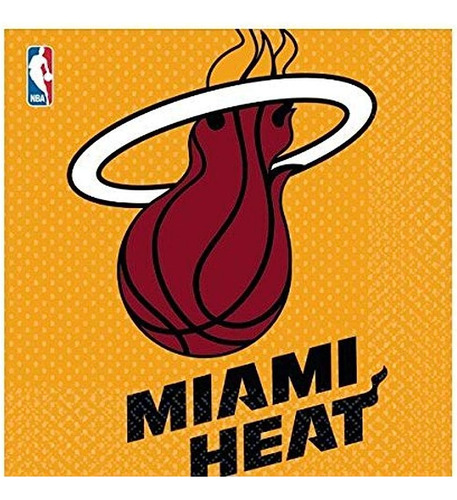 Servilletas Miami Heat Party - 6 1/2  X 6 1/2 , Pack De 16