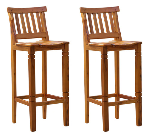 Set Madrid de 2 taburetes altos con respaldo de madera, color natural