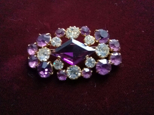 Antiguo Prendedor Strass De Fino Cristal Facetado Violeta