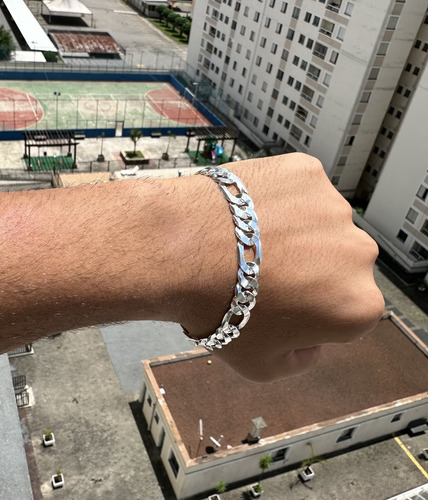 Pulseira Masculina De Prata 925 3x1 Grossa 10mm Fecho Gaveta