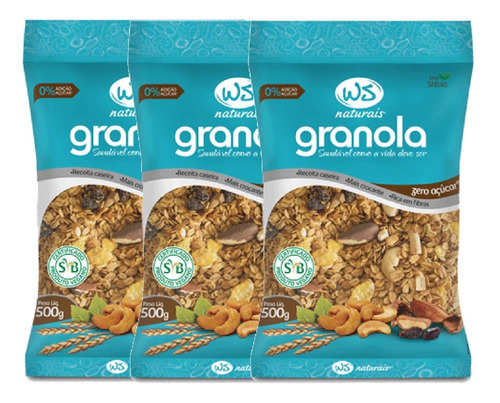 3x Granola Zero Açucar Ws Naturais 500g