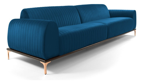 Sofá 150cm 2 Lugares Pés Rose Gold Molino B-170 Veludo Azul Cor Azul-claro Desenho Do Tecido Liso