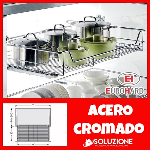 Canasto Interno 400 Mm Acero Cromado Cocina Guia Oculta