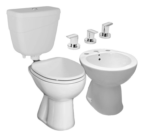Juego Completo Inodoro Bidet Griferia Doble Mando Cromo