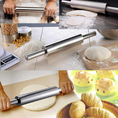 Rodillo 28cm Acero Inoxidable Profesional Amasar Reposteria