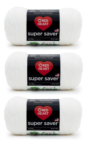 Hilo Red Heart Super Saver, Paquete De 3, Blanco, 3 Unidades