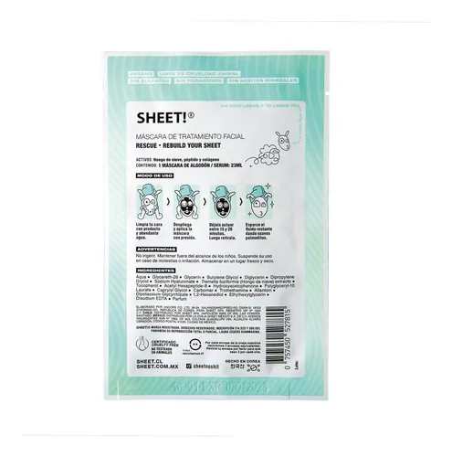 Mascarilla Rescue Sos De Colágeno Vegano De Champiñón Sheet Todo Tipo De Piel