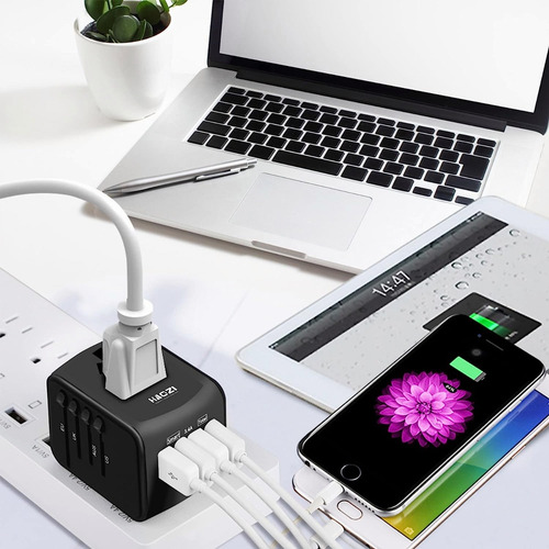 Enchufe Adaptador De Viaje Universal Todo En Uno Negro