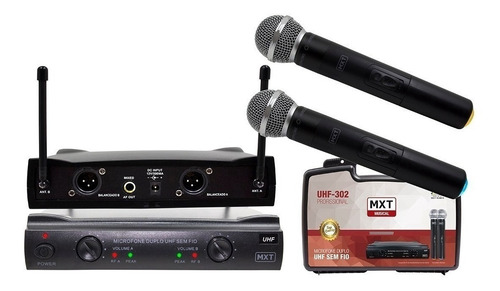 Imagem 2 de 9 de Microfone Duplo Sem Fio Profissional Uhf 302 Com Case