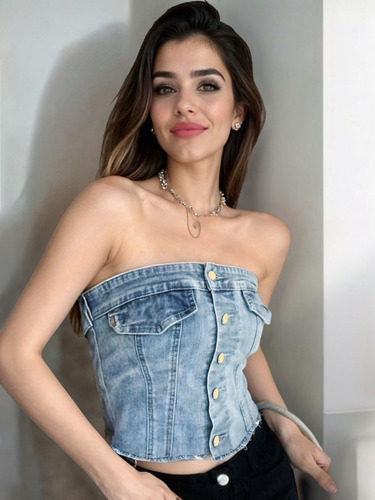 Top De Mezclilla Con Botones De Moda Para Dama Casino